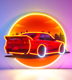 Car With Sunset Led Neon Sign Light Pop Art