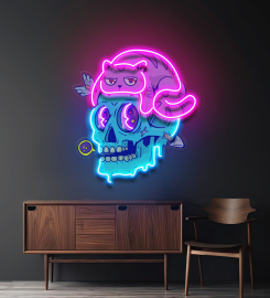 Cat And Skull Led Neon Sign Light Pop Art