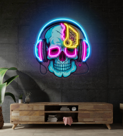 Electric Headphone Skull Led Neon Sign Light Pop Art