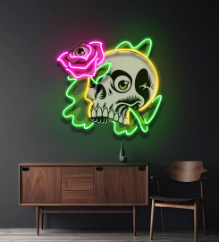 Rose And Skull Led Neon Sign Light Pop Art